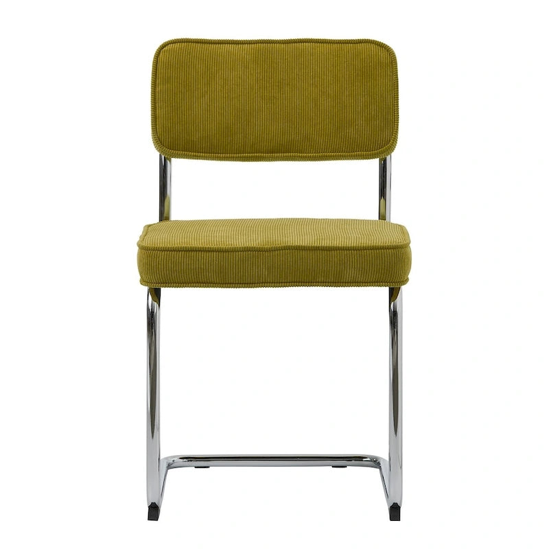 Chaise de salle à manger en velours côtelé moutarde / gris / vert, style rétro, lot de 2
