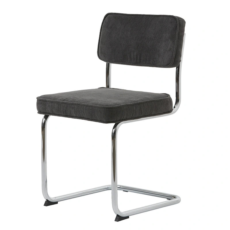 Chaise de salle à manger en velours côtelé moutarde / gris / vert, style rétro, lot de 2
