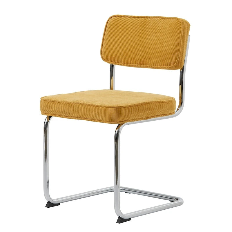 Chaise de salle à manger en velours côtelé moutarde / gris / vert, style rétro, lot de 2