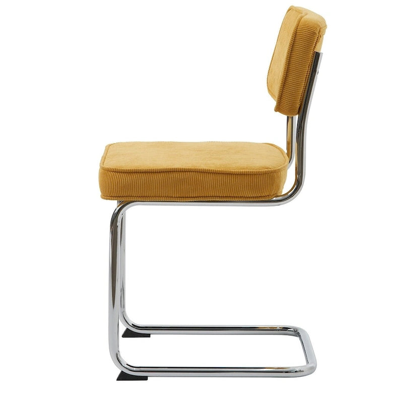 Chaise de salle à manger en velours côtelé moutarde / gris / vert, style rétro, lot de 2