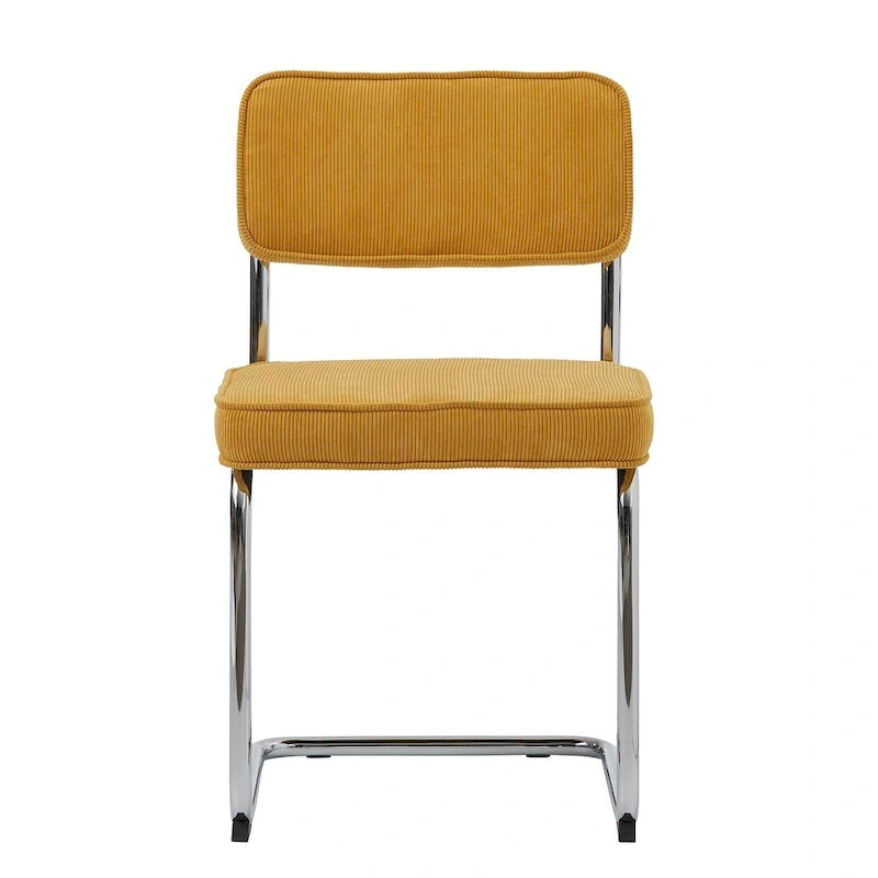 Chaise de salle à manger en velours côtelé moutarde / gris / vert, style rétro, lot de 2