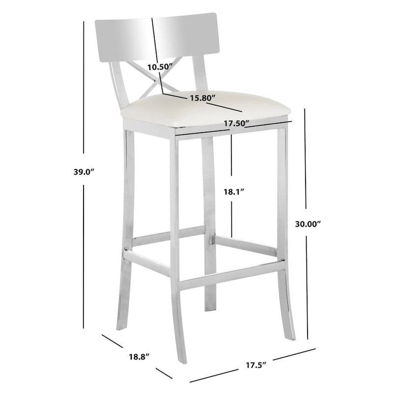 Tabouret de bar 30" avec dossier croisé - Chrome/PU noir et Chrome/PU blanc - Siège unique