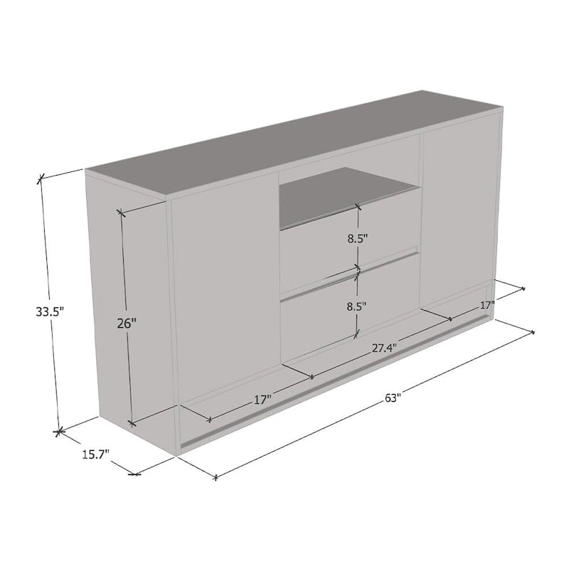Buffet moderne 63" blanc/chêne et noir/chêne avec éclairage LED