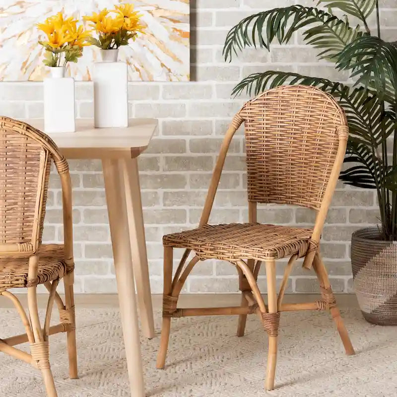 Chaise de salle à manger en rotin brun naturel, style bohème, 1 place