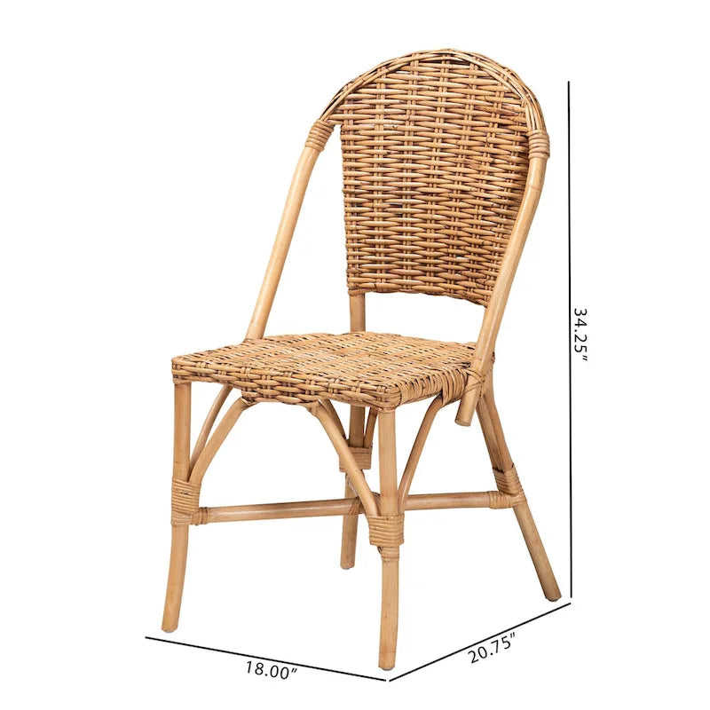 Chaise de salle à manger en rotin brun naturel, style bohème, 1 place