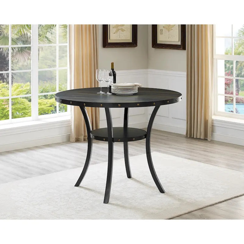 Table de salle à manger ronde à hauteur de comptoir, marron, pour 4 à 6 personnes