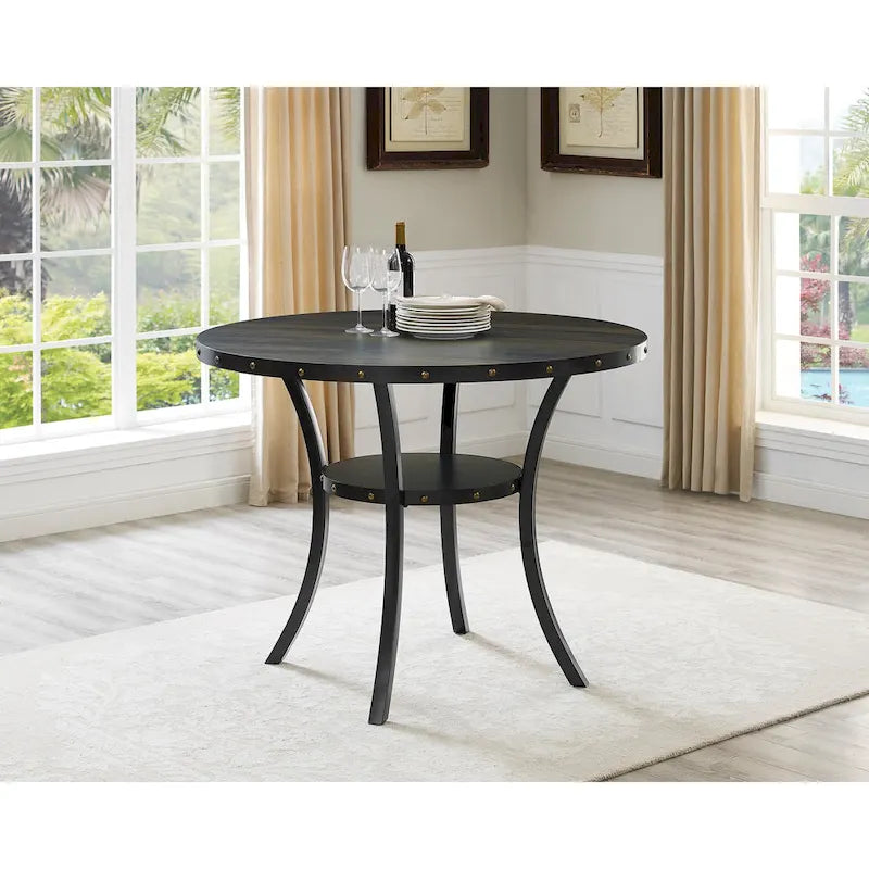 Table de salle à manger ronde à hauteur de comptoir, marron, pour 4 à 6 personnes