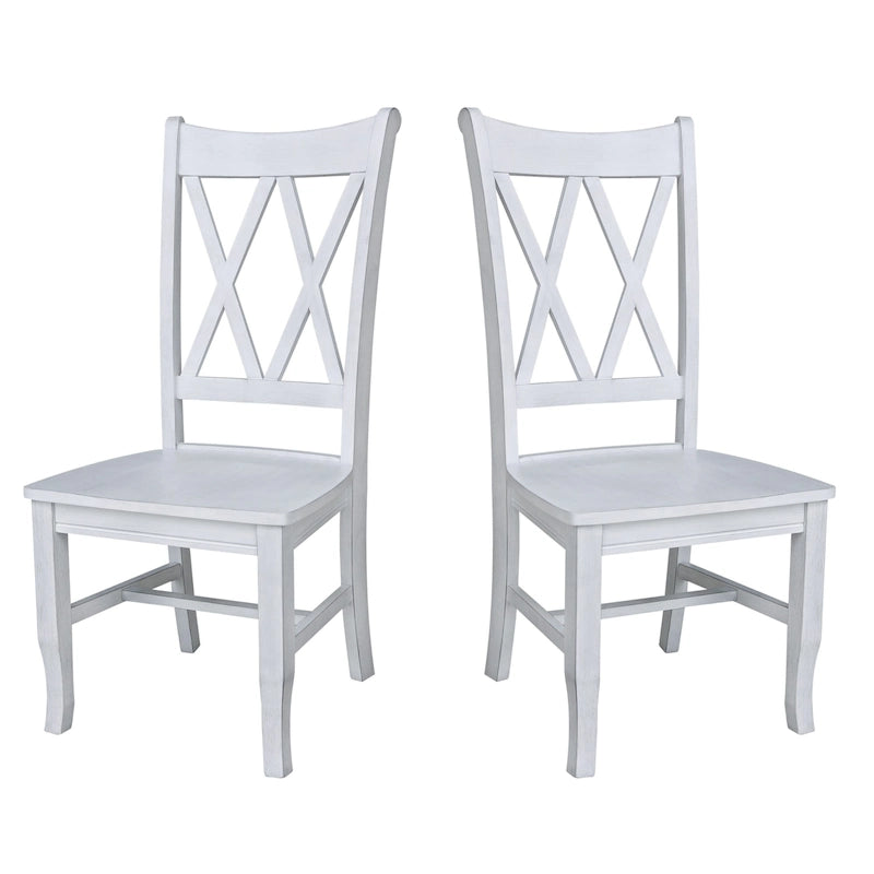 Chaise de salle à manger en bois massif avec double dossier en X – Lot de 2 (2 places)