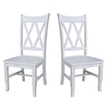 Chaise de salle à manger en bois massif avec double dossier en X – Lot de 2 (2 places)