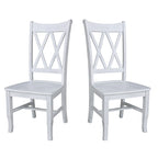 Chaise de salle à manger en bois massif avec double dossier en X – Lot de 2 (2 places)