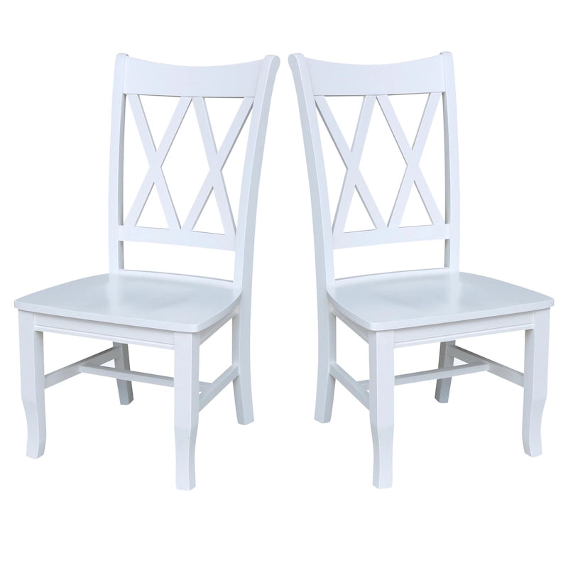 Chaise de salle à manger en bois massif avec double dossier en X – Lot de 2 (2 places)