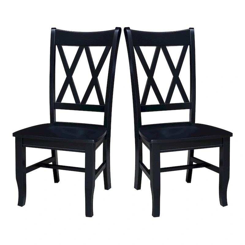 Chaise de salle à manger en bois massif avec double dossier en X – Lot de 2 (2 places)