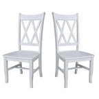 Chaise de salle à manger en bois massif avec double dossier en X – Lot de 2 (2 places)