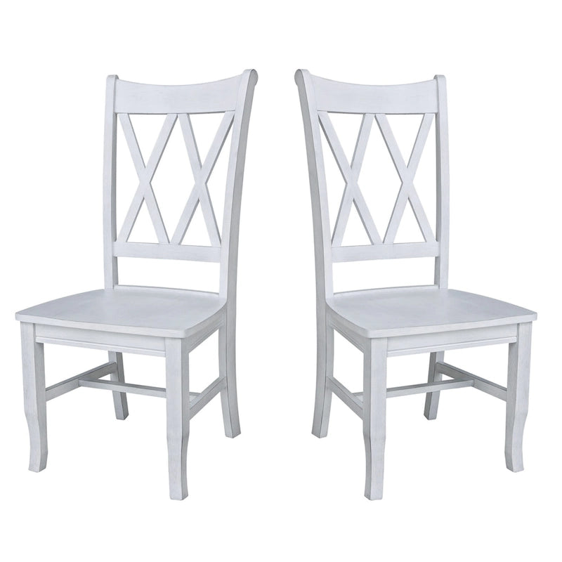 Chaise de salle à manger en bois massif avec double dossier en X – Lot de 2 (2 places)