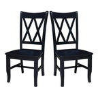 Chaise de salle à manger en bois massif avec double dossier en X – Lot de 2 (2 places)