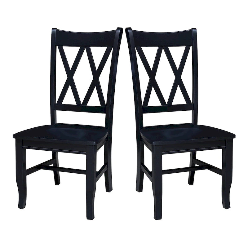 Chaise de salle à manger en bois massif avec double dossier en X – Lot de 2 (2 places)