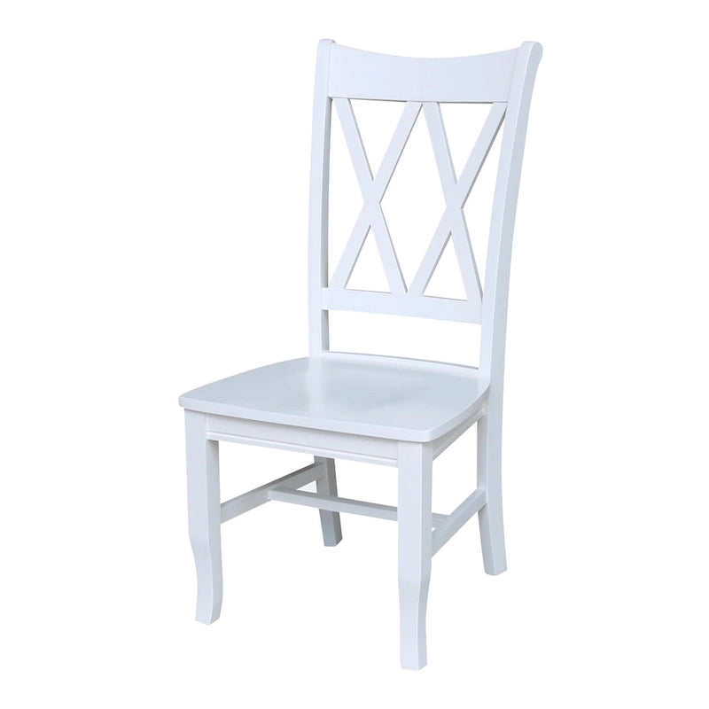 Chaise de salle à manger en bois massif avec double dossier en X – Lot de 2 (2 places)