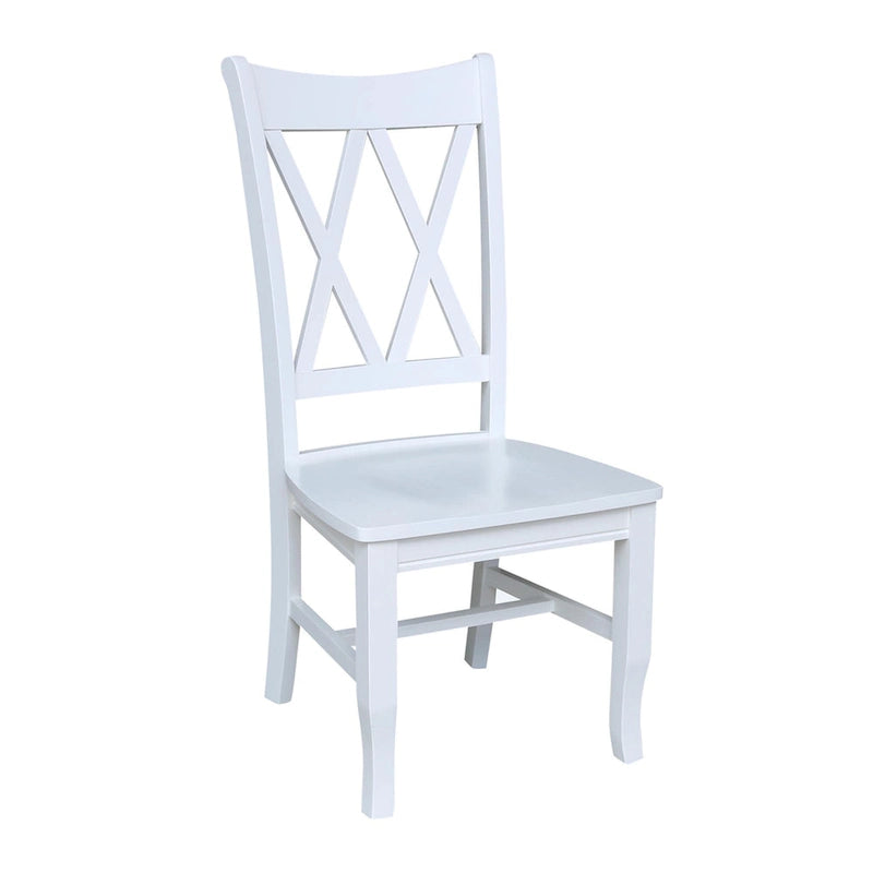 Chaise de salle à manger en bois massif avec double dossier en X – Lot de 2 (2 places)