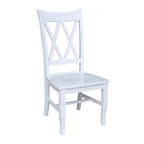 Chaise de salle à manger en bois massif avec double dossier en X – Lot de 2 (2 places)