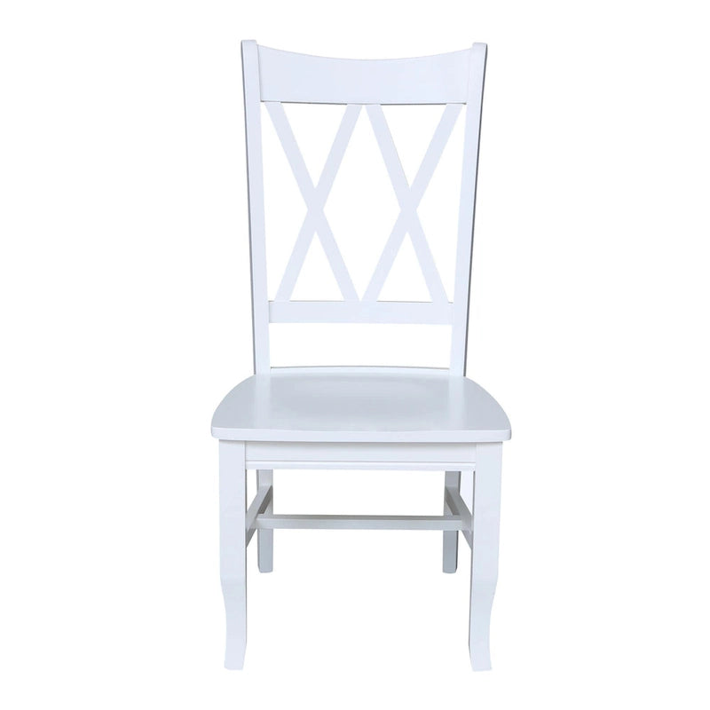 Chaise de salle à manger en bois massif avec double dossier en X – Lot de 2 (2 places)