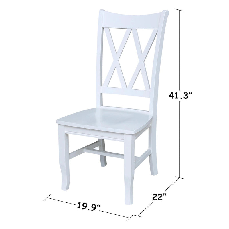Chaise de salle à manger en bois massif avec double dossier en X – Lot de 2 (2 places)