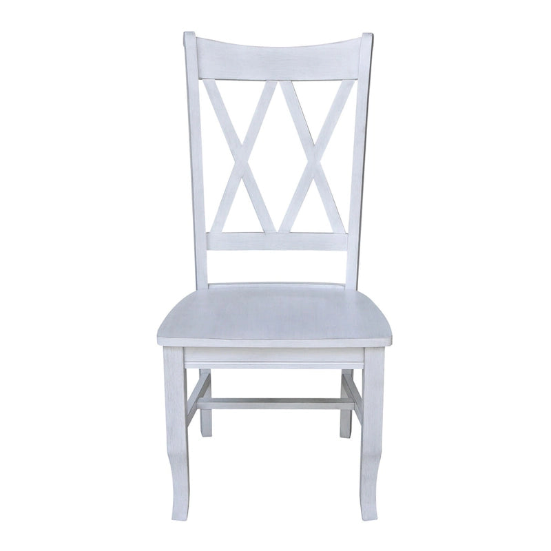 Chaise de salle à manger en bois massif avec double dossier en X – Lot de 2 (2 places)