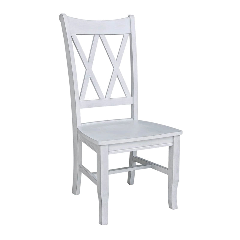 Chaise de salle à manger en bois massif avec double dossier en X – Lot de 2 (2 places)