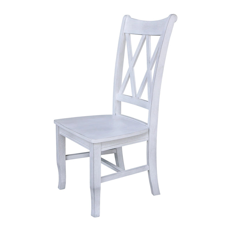 Chaise de salle à manger en bois massif avec double dossier en X – Lot de 2 (2 places)