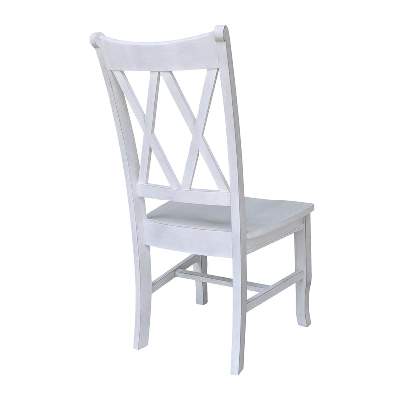 Chaise de salle à manger en bois massif avec double dossier en X – Lot de 2 (2 places)