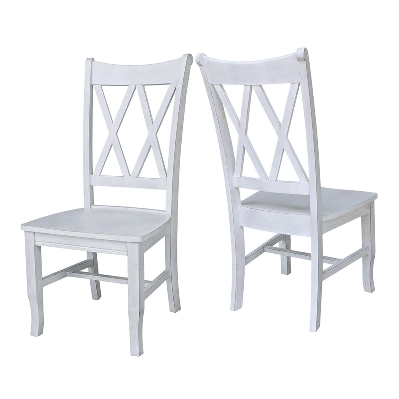 Chaise de salle à manger en bois massif avec double dossier en X – Lot de 2 (2 places)