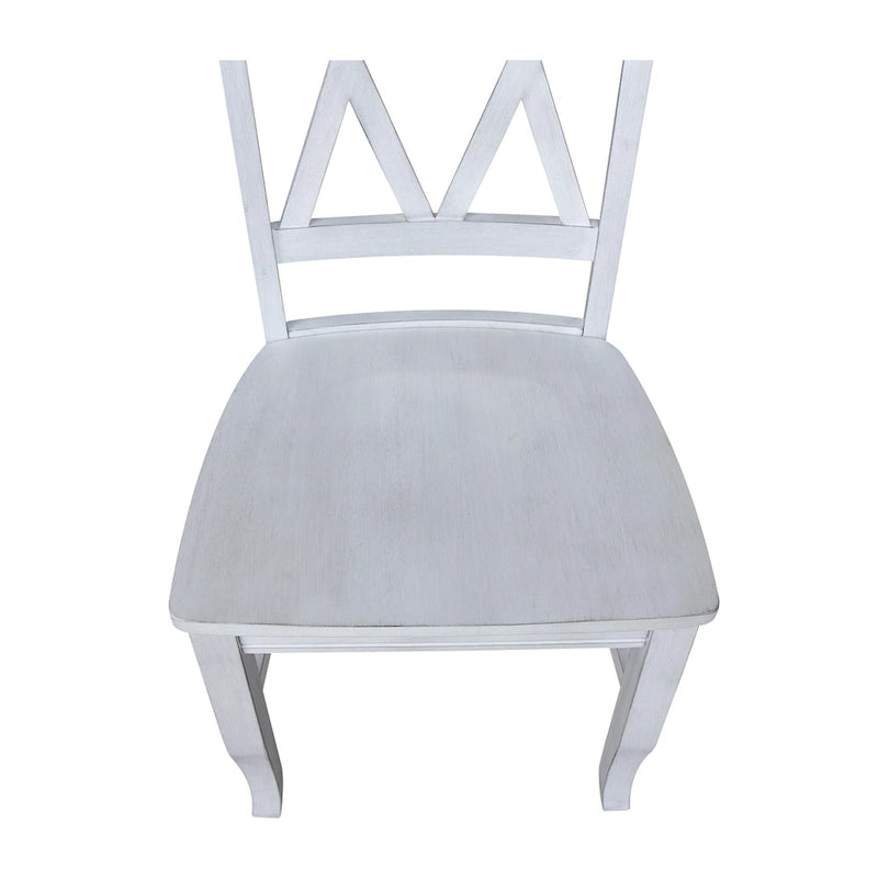 Chaise de salle à manger en bois massif avec double dossier en X – Lot de 2 (2 places)