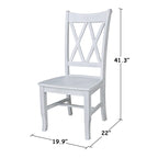 Chaise de salle à manger en bois massif avec double dossier en X – Lot de 2 (2 places)