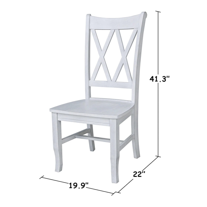 Chaise de salle à manger en bois massif avec double dossier en X – Lot de 2 (2 places)