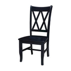 Chaise de salle à manger en bois massif avec double dossier en X – Lot de 2 (2 places)