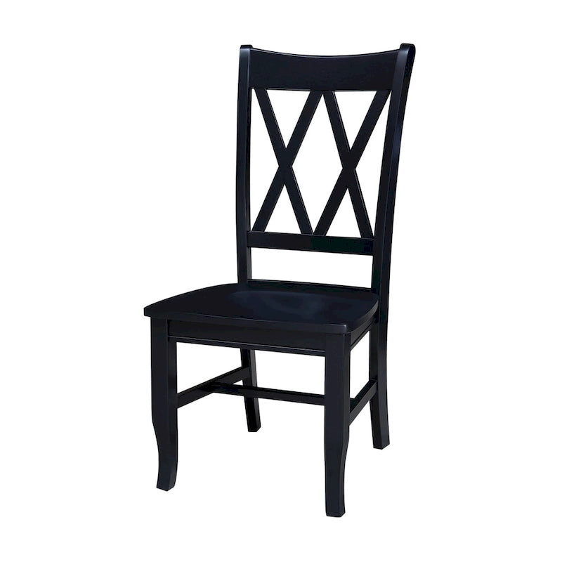 Chaise de salle à manger en bois massif avec double dossier en X – Lot de 2 (2 places)