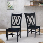 Chaise de salle à manger en bois massif avec double dossier en X – Lot de 2 (2 places)