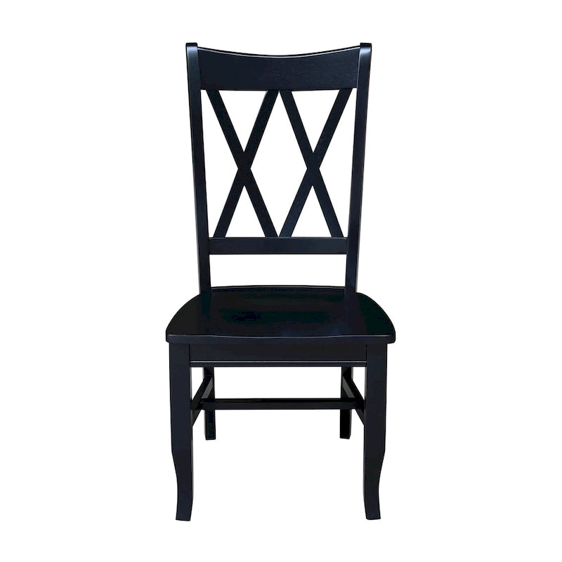 Chaise de salle à manger en bois massif avec double dossier en X – Lot de 2 (2 places)