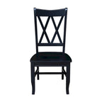 Chaise de salle à manger en bois massif avec double dossier en X – Lot de 2 (2 places)