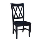 Chaise de salle à manger en bois massif avec double dossier en X – Lot de 2 (2 places)
