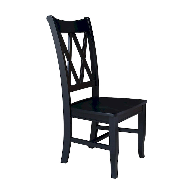 Chaise de salle à manger en bois massif avec double dossier en X – Lot de 2 (2 places)