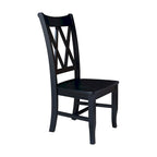 Chaise de salle à manger en bois massif avec double dossier en X – Lot de 2 (2 places)
