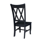 Chaise de salle à manger en bois massif avec double dossier en X – Lot de 2 (2 places)