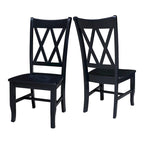 Chaise de salle à manger en bois massif avec double dossier en X – Lot de 2 (2 places)