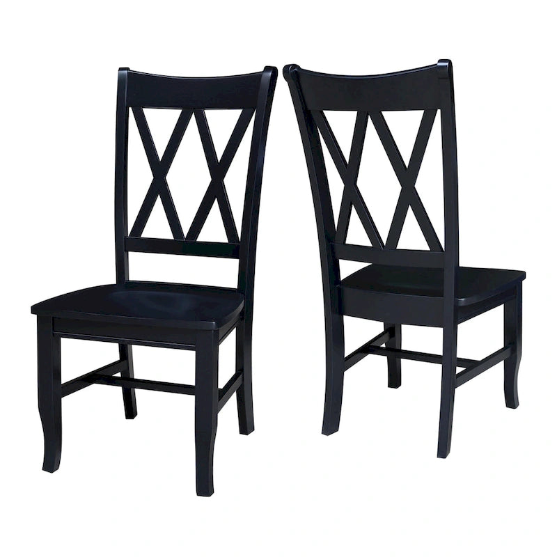 Chaise de salle à manger en bois massif avec double dossier en X – Lot de 2 (2 places)