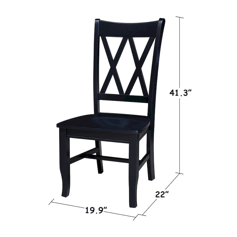 Chaise de salle à manger en bois massif avec double dossier en X – Lot de 2 (2 places)