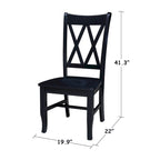 Chaise de salle à manger en bois massif avec double dossier en X – Lot de 2 (2 places)