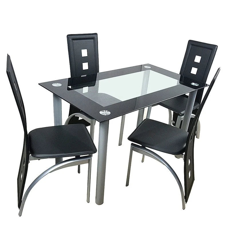 Table à manger en verre trempé noir pour 4 personnes