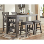 Table à manger rectangulaire grise à hauteur de comptoir avec rangement, pour 4 à 6 personnes