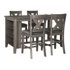 Table à manger rectangulaire grise à hauteur de comptoir avec rangement, pour 4 à 6 personnes