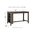 Table à manger rectangulaire grise à hauteur de comptoir avec rangement, pour 4 à 6 personnes